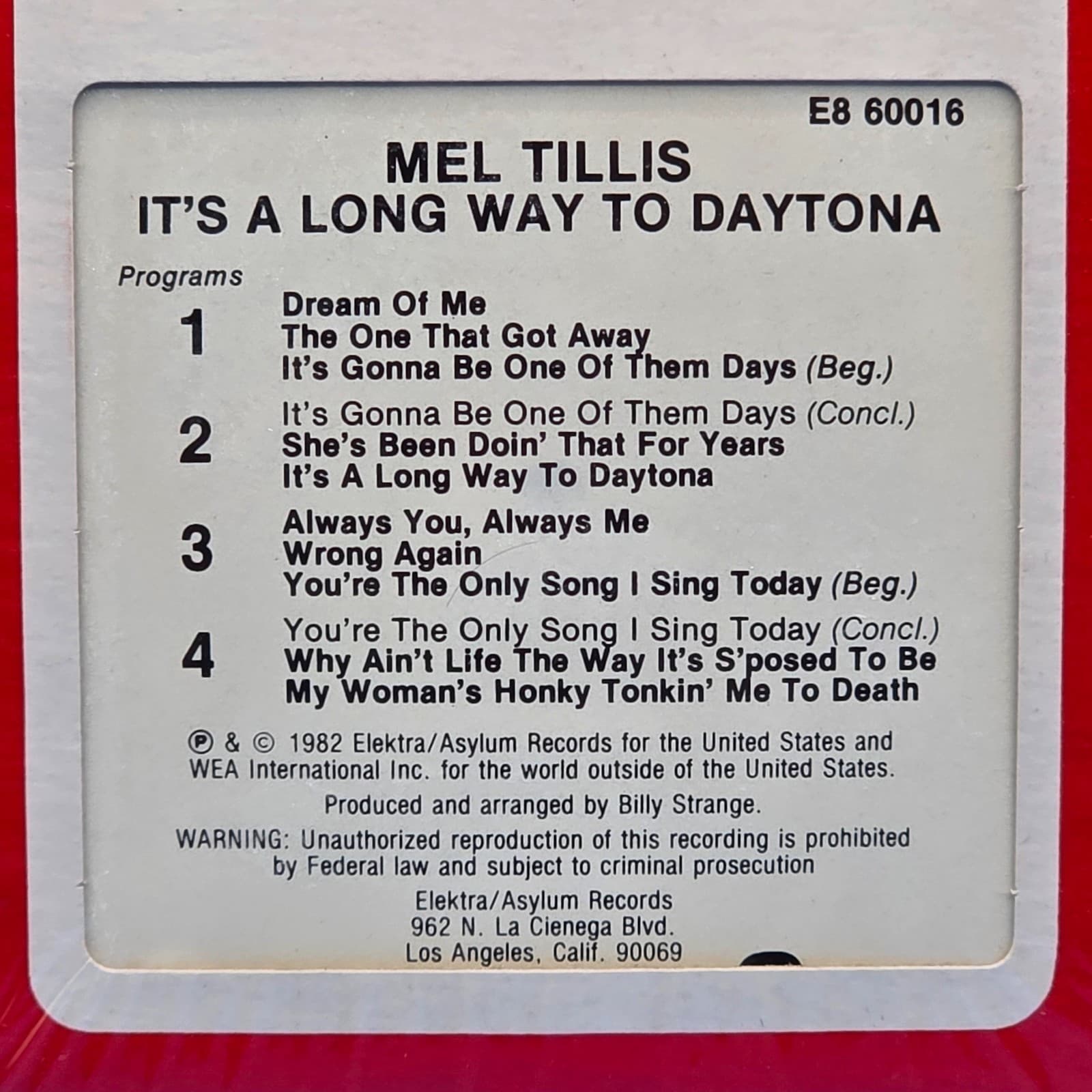Mel Tillis LONG WAY DAYTONA 8 Track Tape SEALED 1982 Country Pop Rock Race Car - Thumbnail 4