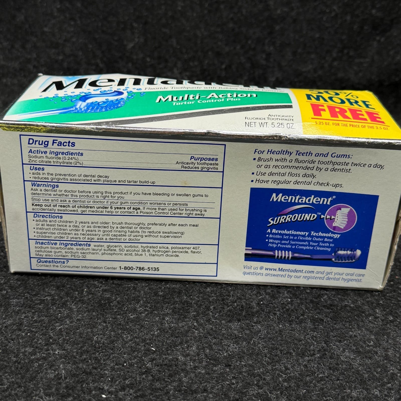 Vtg Mentadent Tartar Control Toothpaste 5.25 oz Baking Soda Peroxide Fluoride - Thumbnail 7