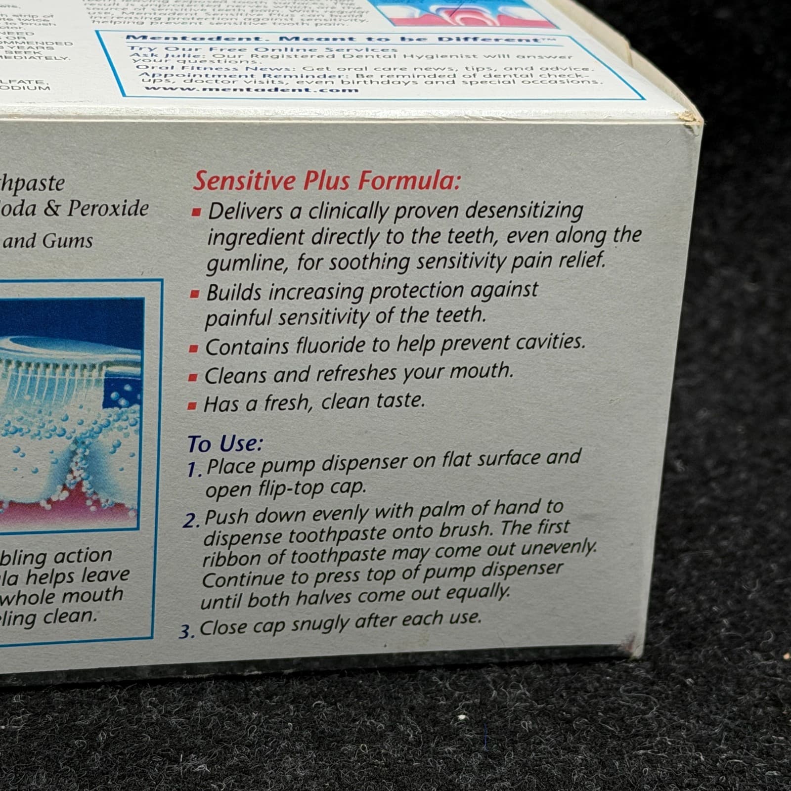 Vtg Mentadent Sensitive Plus Toothpaste 3.5 oz Baking Soda Peroxide Fluoride - Thumbnail 5