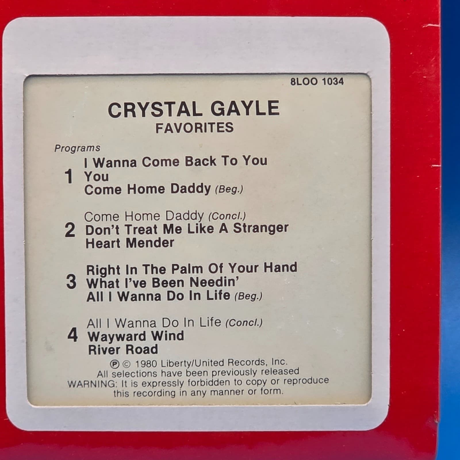 Crystal Gayle Favorites 8 Track Tape SL00124659 Still Sealed - Thumbnail 6