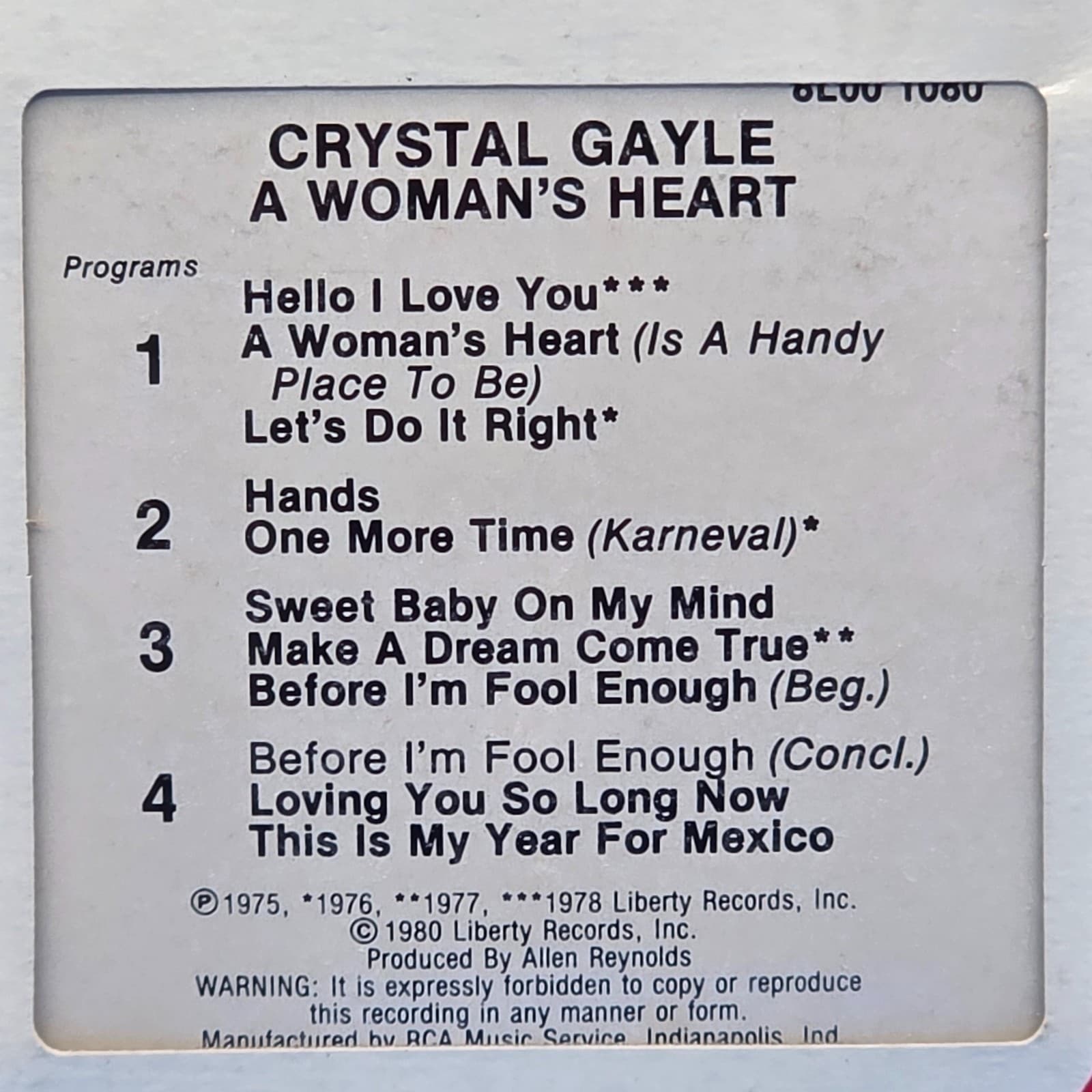 NEW SEALED - Crystal Gayle - A Woman's Heart - 8 Track Tape 8LOO1080 - Thumbnail 7