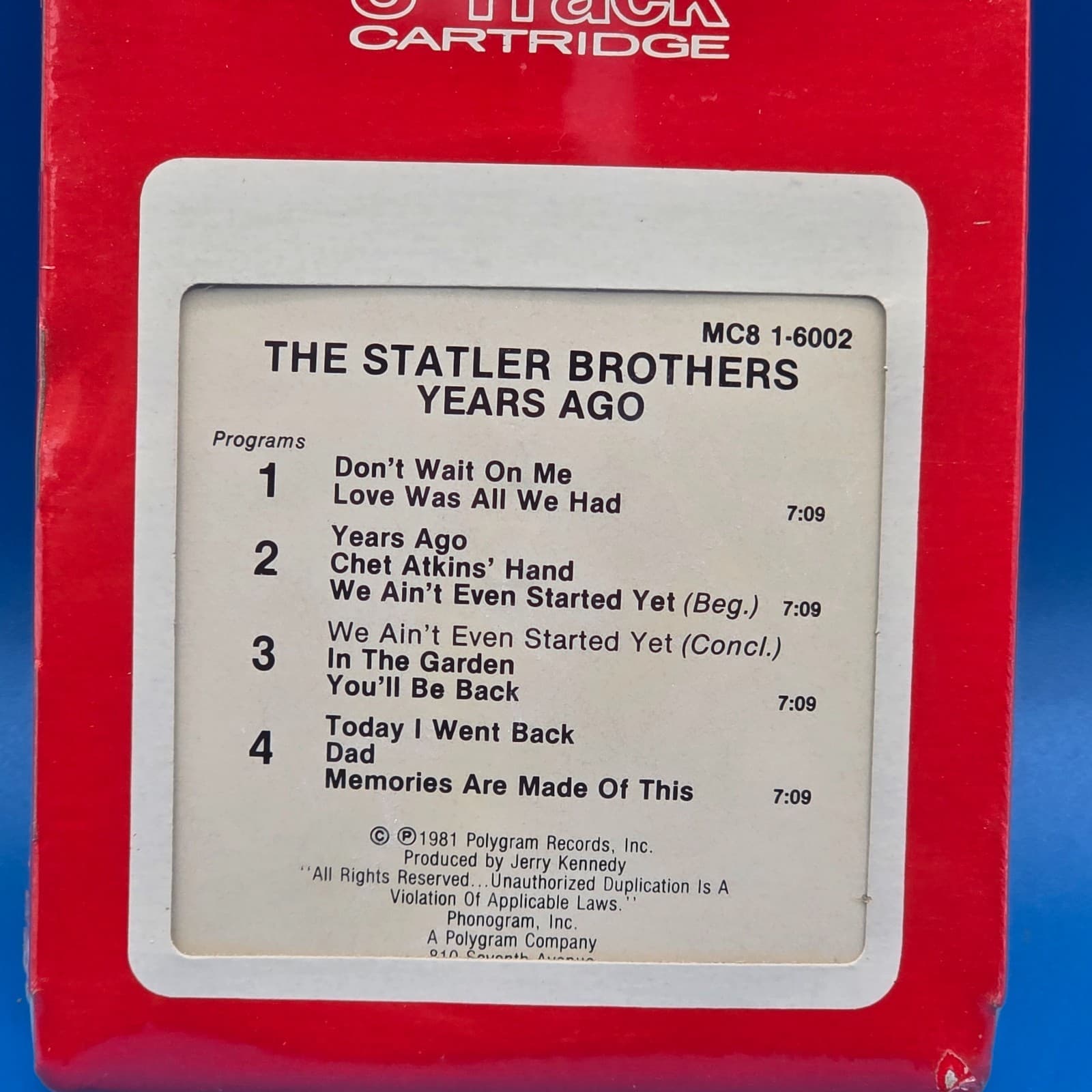 The Statler Brothers Years Ago 8 track NEW - Thumbnail 6