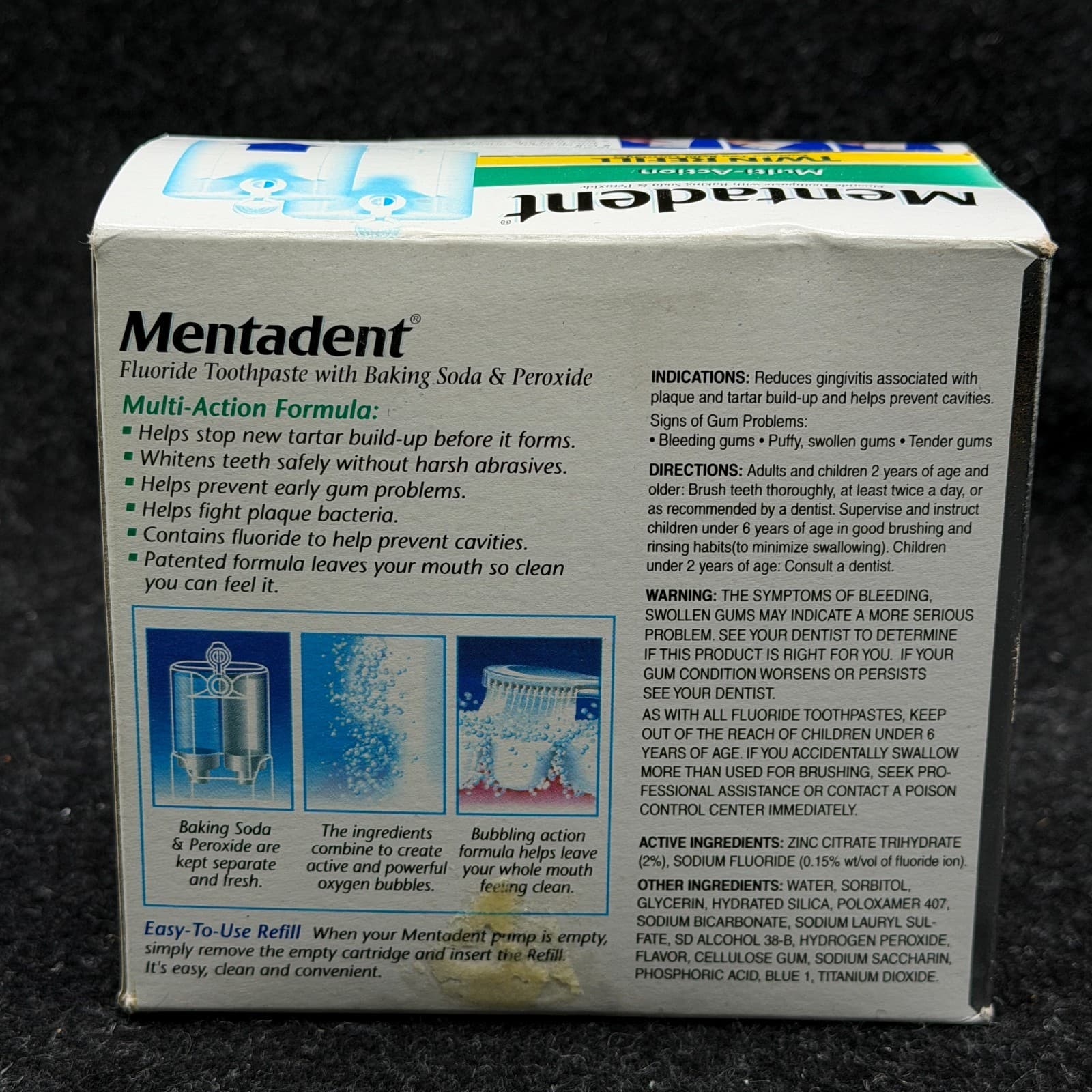 Vtg Mentadent Tartar Control Toothpaste 10 oz Baking Soda Peroxide Fluoride Twin - Thumbnail 4