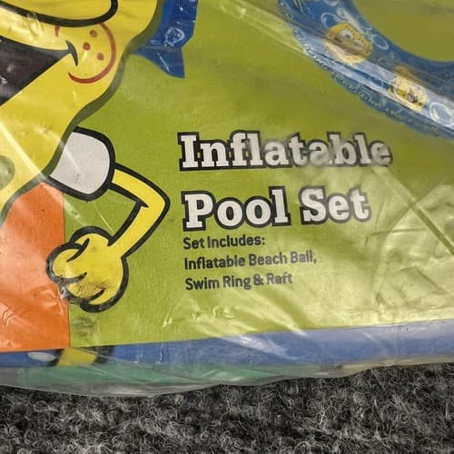 2005 Spongebob Squarepants Inflatable Swimming Pool Set Raft Ball Ring Nick New - Thumbnail 3