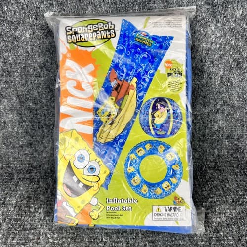 2005 Spongebob Squarepants Inflatable Swimming Pool Set Raft Ball Ring Nick New - Thumbnail 2
