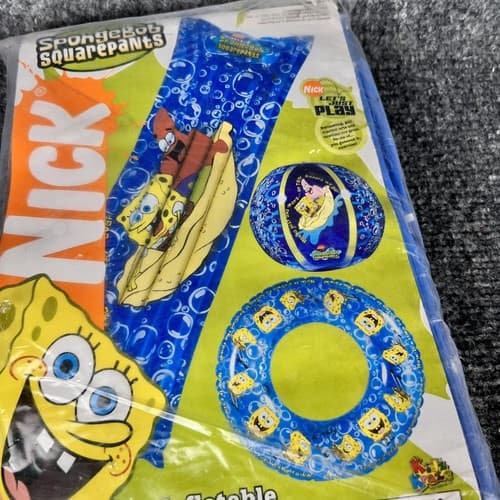 2005 Spongebob Squarepants Inflatable Swimming Pool Set Raft Ball Ring Nick New - Thumbnail 4