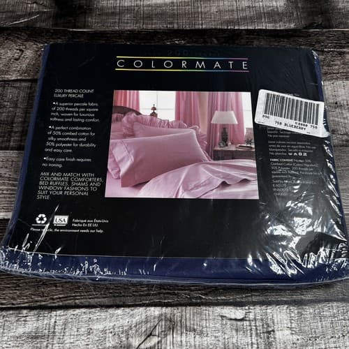 VTG Colormate Blueberry Twin Sz Flat Sheet 200 Thread Count Combed Percale Blue - Thumbnail 4