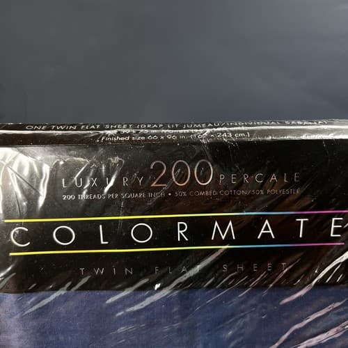 VTG Colormate Blueberry Twin Sz Flat Sheet 200 Thread Count Combed Percale Blue - Thumbnail 2