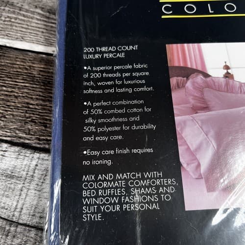 VTG Colormate Blueberry Twin Sz Flat Sheet 200 Thread Count Combed Percale Blue - Thumbnail 7