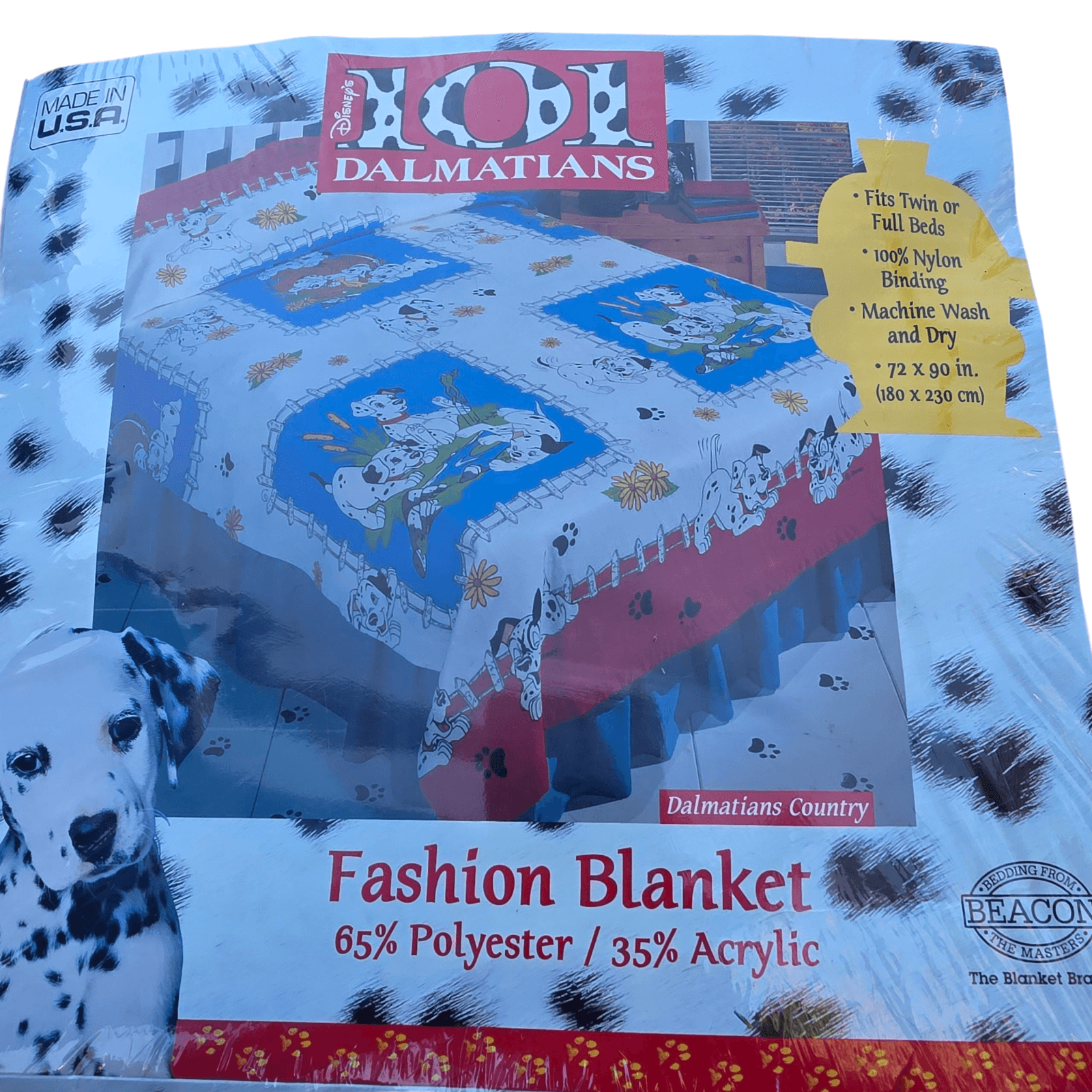 New Vintage Beacon 90's Disney 101 Dalmatians Fashion Blanket 72" x 90" USA - Thumbnail 2