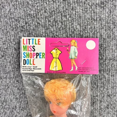 VINTAGE LITTLE MISS SHOPPER DOLL 11” Blonde Blue Eyes White Heels HONG KONG - Thumbnail 2