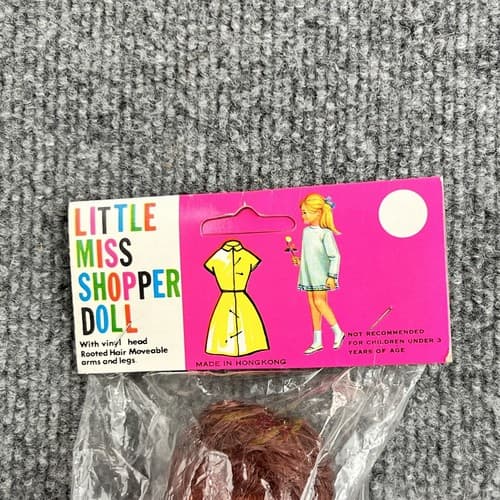 VINTAGE LITTLE MISS SHOPPER DOLL 11” Brunette Blue Eyes White Heels HONG KONG - Thumbnail 3