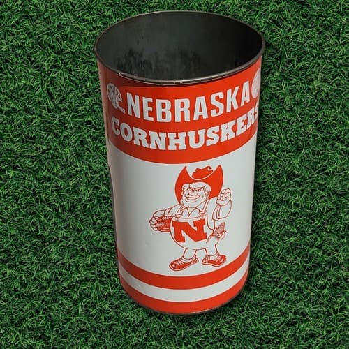Vintage NCAA Nebraska Cornhuskers Metal Trash Can Football Wastebasket Bin - Thumbnail 2