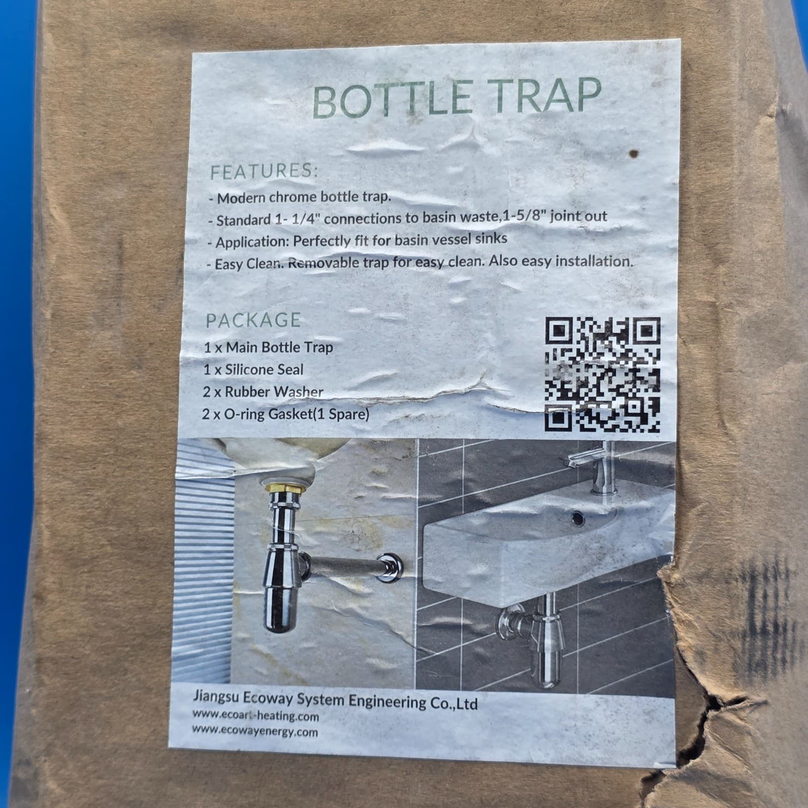 Jiangsu Ecoway System Bottle Trap Standard 1-1/4" Connections to Basin Waste - Thumbnail 2