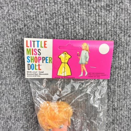 VINTAGE LITTLE MISS SHOPPER DOLL 11” Blonde Blue Eyes White Heels HONG KONG - Thumbnail 2