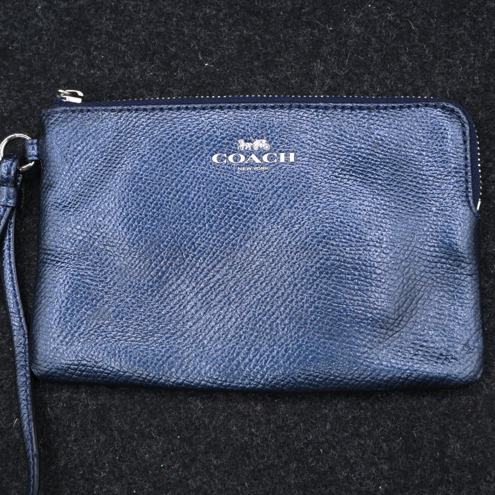Coach Navy Corner Zip Leather Wallet Wristlet - Thumbnail 2