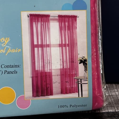New TRACY PINK SHEER VOILE WINDOW PANEL PAIR 2 40x84 Polyester - Thumbnail 3