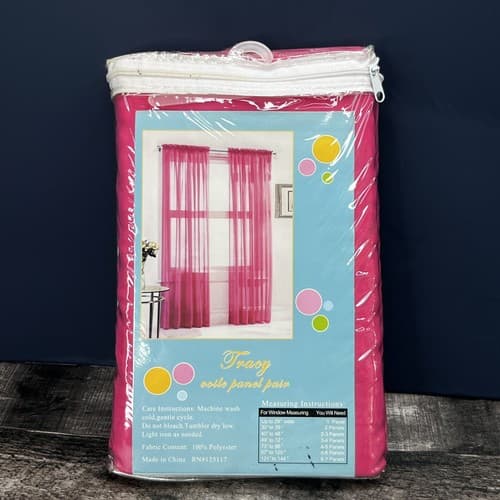 New TRACY PINK SHEER VOILE WINDOW PANEL PAIR 2 40x84 Polyester - Thumbnail 4