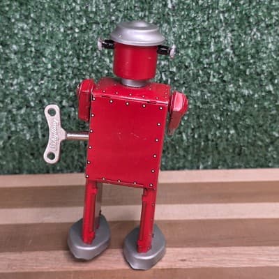 Schylling ATOMIC ROBOT MAN Red Tin Wind Up Collector Toy w/ Key 1997 Vintage - Thumbnail 6