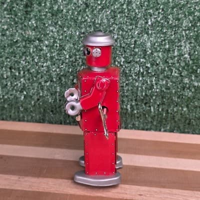 Schylling ATOMIC ROBOT MAN Red Tin Wind Up Collector Toy w/ Key 1997 Vintage - Thumbnail 5