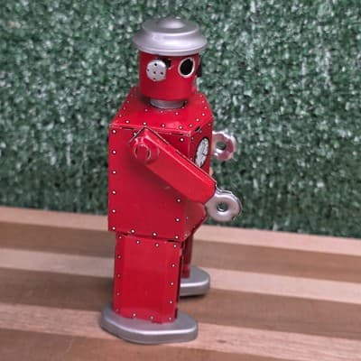 Schylling ATOMIC ROBOT MAN Red Tin Wind Up Collector Toy w/ Key 1997 Vintage - Thumbnail 7