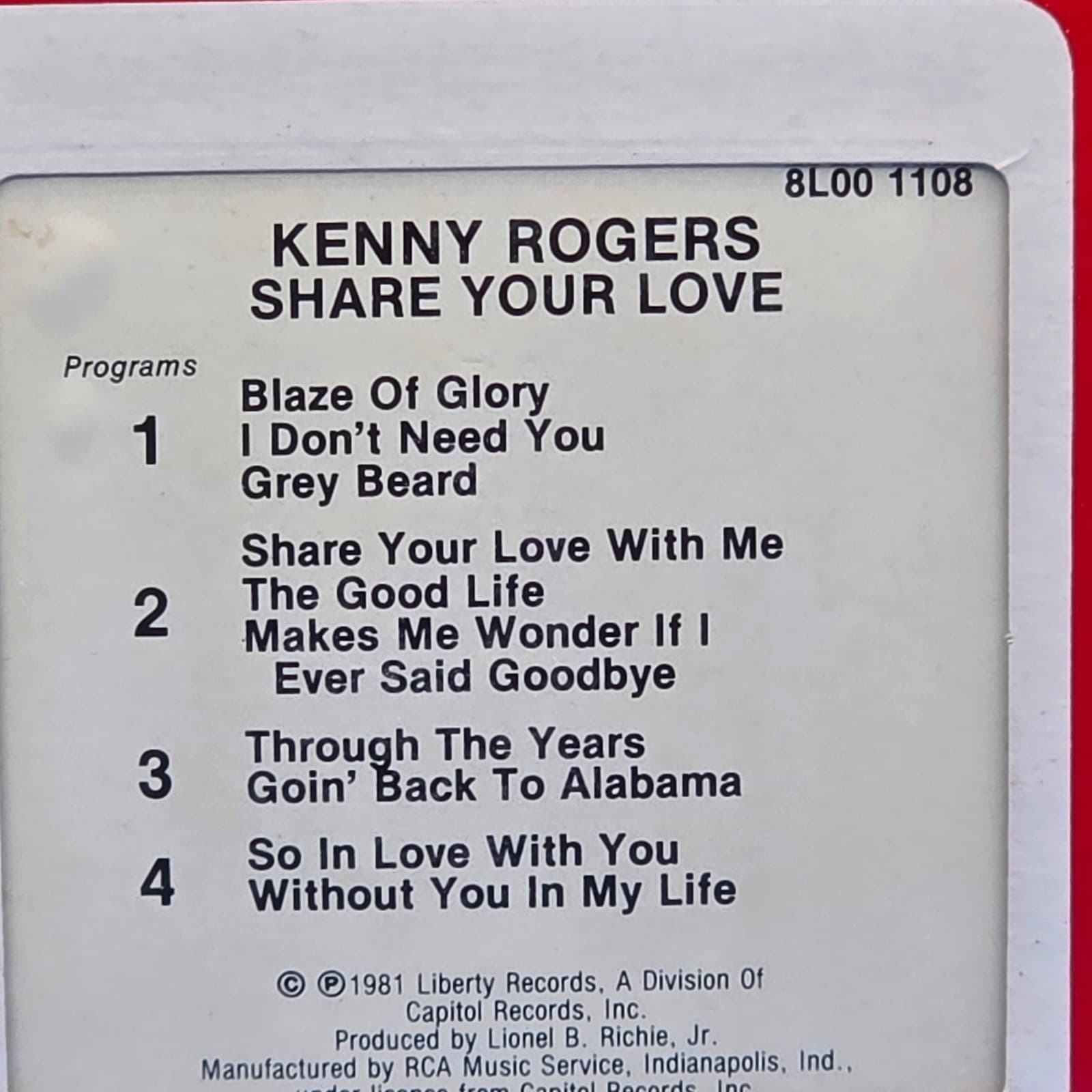 Kenny Rogers Share Your Love S134416 Factory Sealed 8 Track Tape 1981 - Thumbnail 5