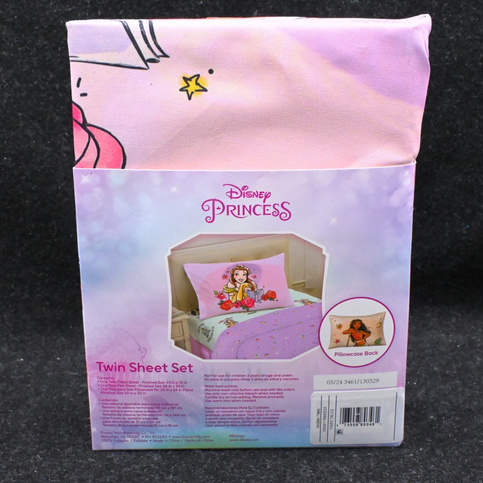 Disney Princess Fairy Tales Sheet Set-3 Pc Set -TWIN, Belle & Moana…New - Thumbnail 5