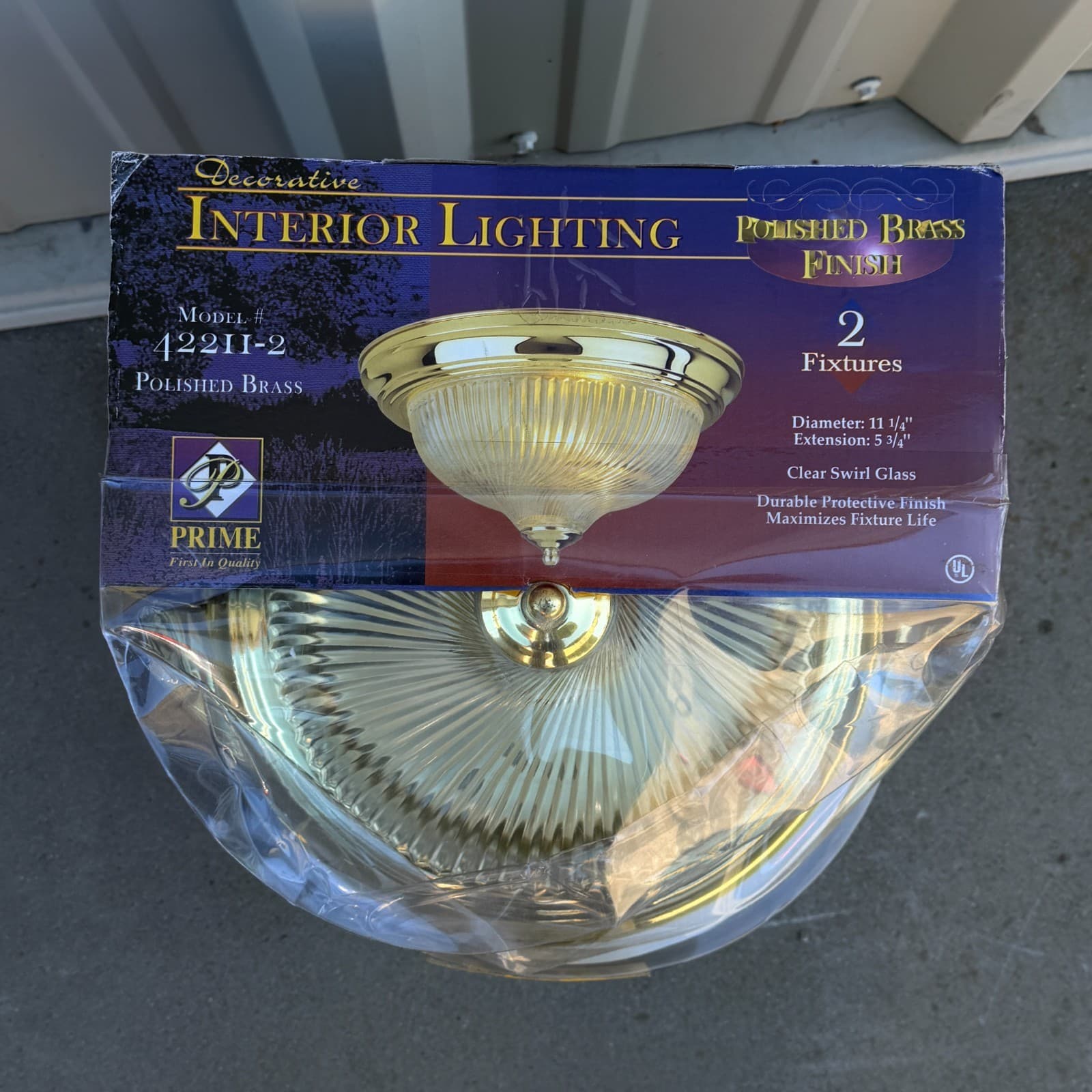 2 Pack Clear Swirl Glass Ceiling Lighting Dome Fixtures Brass 11.25" New Vintage - Thumbnail 3