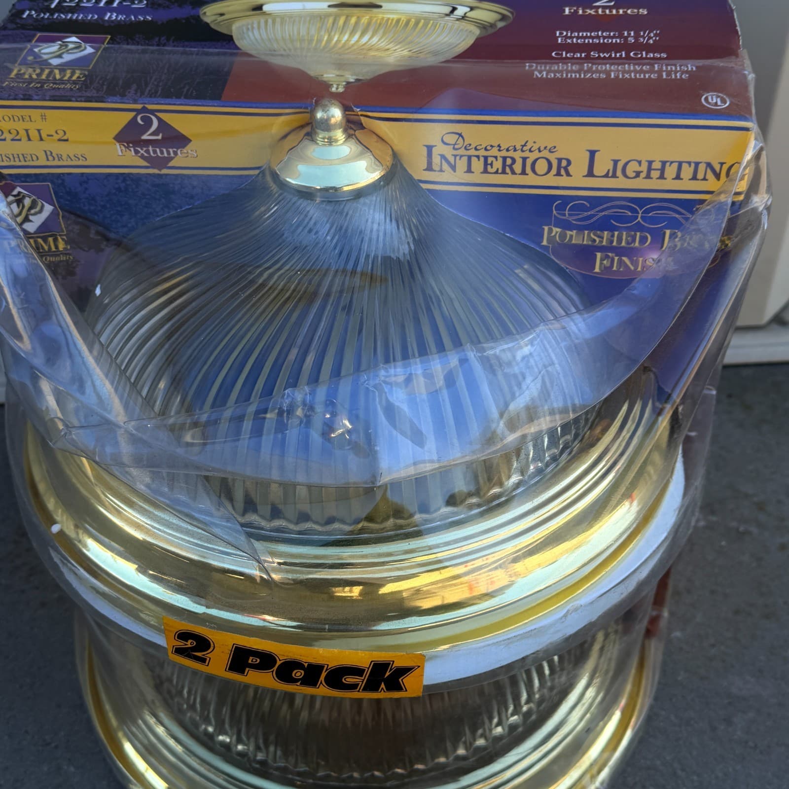 2 Pack Clear Swirl Glass Ceiling Lighting Dome Fixtures Brass 11.25" New Vintage - Thumbnail 2