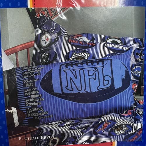 Vintage 1998 NFL Team Names Blue Standard Pillowcase Bibb Co USA - Thumbnail 2