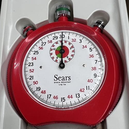 Sears 19927 Swiss Made 1/10 Wind Up Stop Watch Red - Thumbnail 4