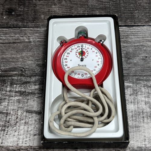Sears 19927 Swiss Made 1/10 Wind Up Stop Watch Red - Thumbnail 3