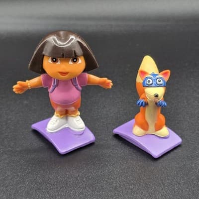2006 Lot Dora the Explorer & Swiper Figure Cake Topper w/ Stand Viacom