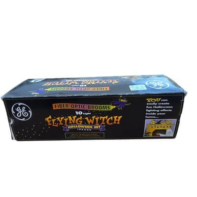 GE Hallmark Flying Witch Halloween Indoor Fiber Optic Brooms 10 Light String Set - Thumbnail 3