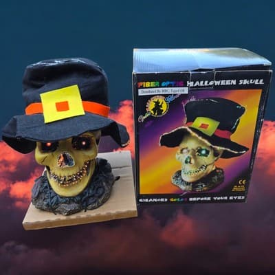 Vintage Puleo Fiber Optic Skull Skeleton Halloween Horror Decor Color Change