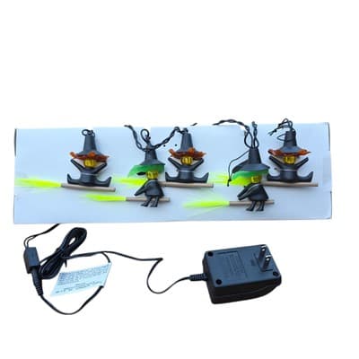 GE Hallmark Flying Witch Halloween Indoor Fiber Optic Brooms 10 Light String Set - Thumbnail 8