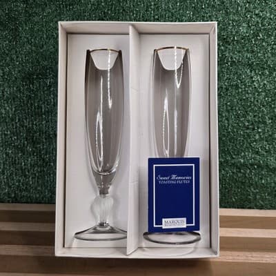 SET OF 2 WATERFORD CRYSTAL MARQUIS ~SWEET MEMORIES~ TOASTING CHAMPAGNE GLASSES