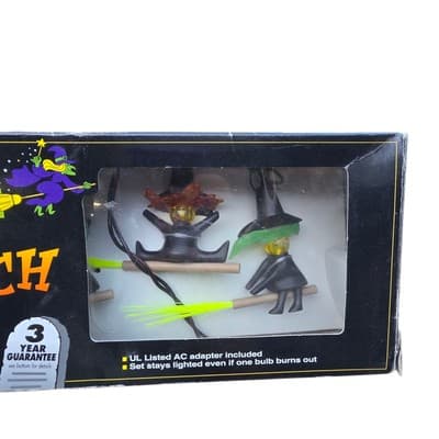 GE Hallmark Flying Witch Halloween Indoor Fiber Optic Brooms 10 Light String Set - Thumbnail 5