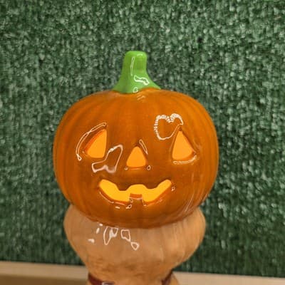 Vintage 1972 Ceramic Pumpkin Lamp 8" Jack O Lantern Corn Stalks Halloween - Thumbnail 4