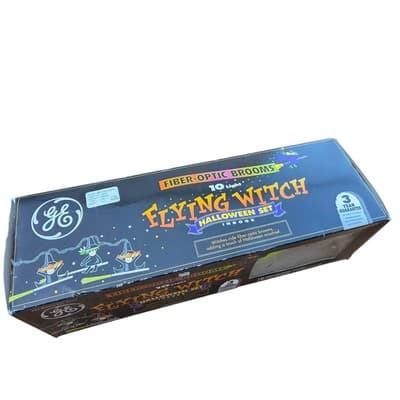 GE Hallmark Flying Witch Halloween Indoor Fiber Optic Brooms 10 Light String Set - Thumbnail 2