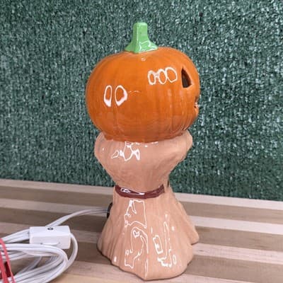 Vintage 1972 Ceramic Pumpkin Lamp 8" Jack O Lantern Corn Stalks Halloween - Thumbnail 7