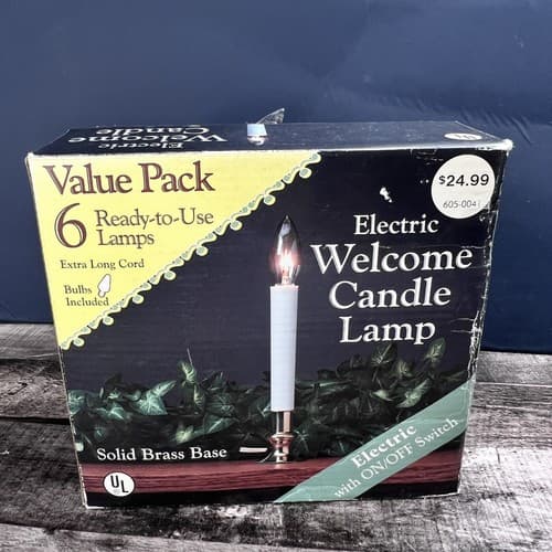 Electric Welcome Candle Lamps 6 Pack Brass Base Bulbs Included Extra Long Cords - Thumbnail 5