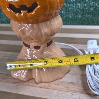 Vintage 1972 Ceramic Pumpkin Lamp 8" Jack O Lantern Corn Stalks Halloween - Thumbnail 11