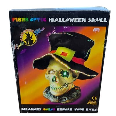 Vintage Puleo Fiber Optic Skull Skeleton Halloween Horror Decor Color Change - Thumbnail 8