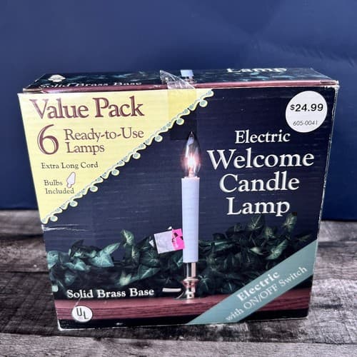 Electric Welcome Candle Lamps 6 Pack Brass Base Bulbs Included Extra Long Cords