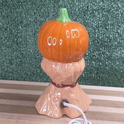 Vintage 1972 Ceramic Pumpkin Lamp 8" Jack O Lantern Corn Stalks Halloween - Thumbnail 6