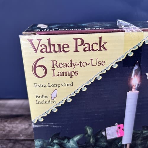 Electric Welcome Candle Lamps 6 Pack Brass Base Bulbs Included Extra Long Cords - Thumbnail 2