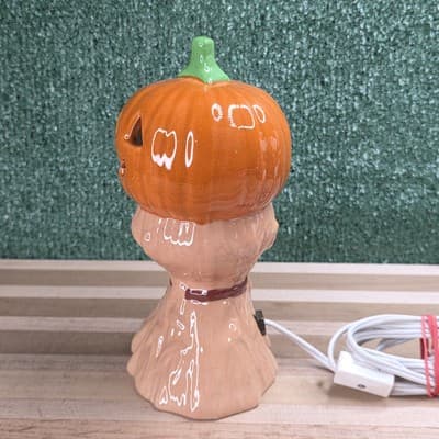 Vintage 1972 Ceramic Pumpkin Lamp 8" Jack O Lantern Corn Stalks Halloween - Thumbnail 5