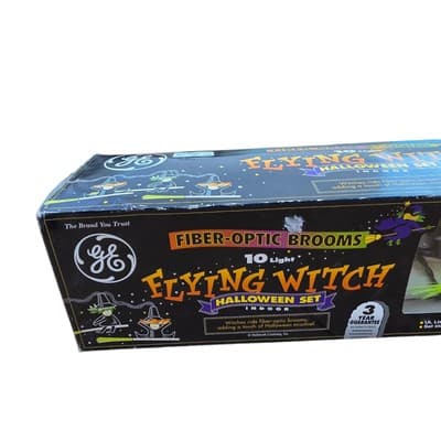 GE Hallmark Flying Witch Halloween Indoor Fiber Optic Brooms 10 Light String Set - Thumbnail 4