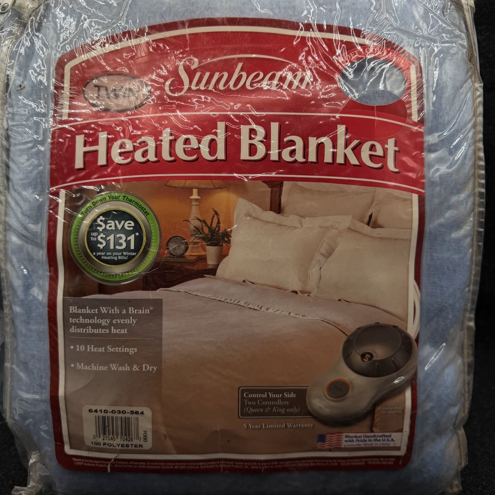 2009 Sunbeam Baby Blue Heated Blanket Twin Size 100% Polyester - Thumbnail 2